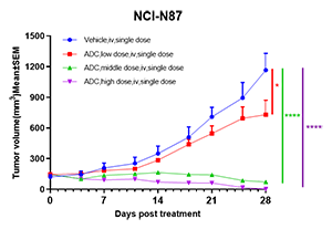 ADC药物在NCI-N87小鼠CDX模型中的药效结果